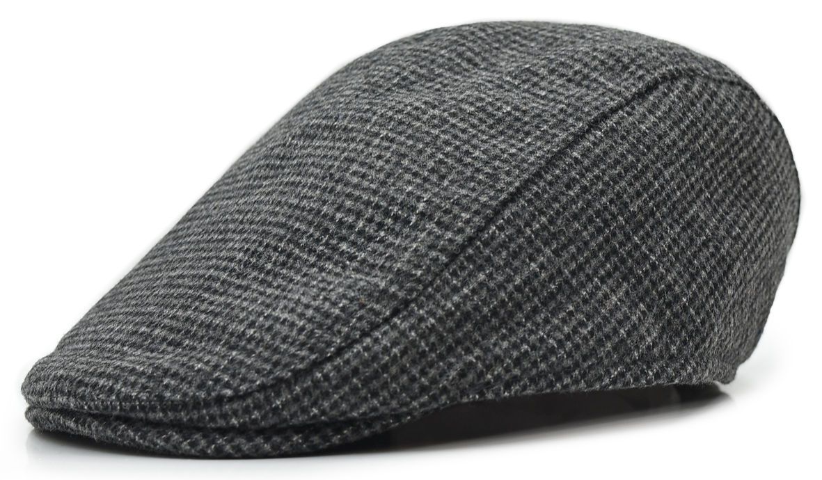 Jesienno-Zimowy Kaszkiet Wełniany - Pako Jeans - Szary, Drobna Kratka