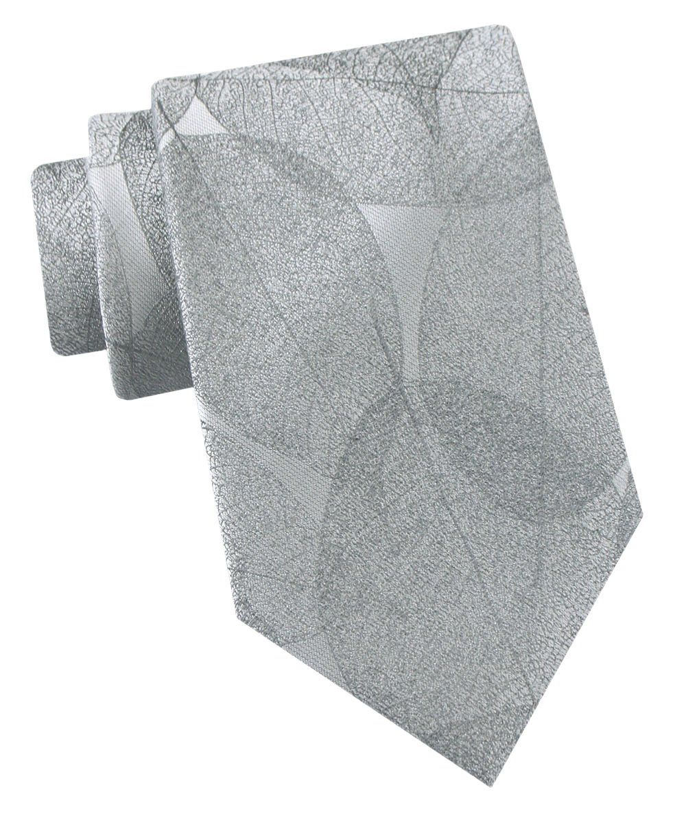 Klasyczny Krawat Męski - Chattier - Jasny Popiel, Duże Liście
