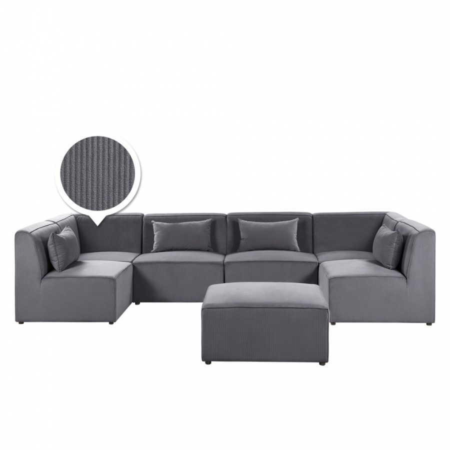 Sofa modułowa 6-osobowa z otomaną sztruksowa szara LEMVIG