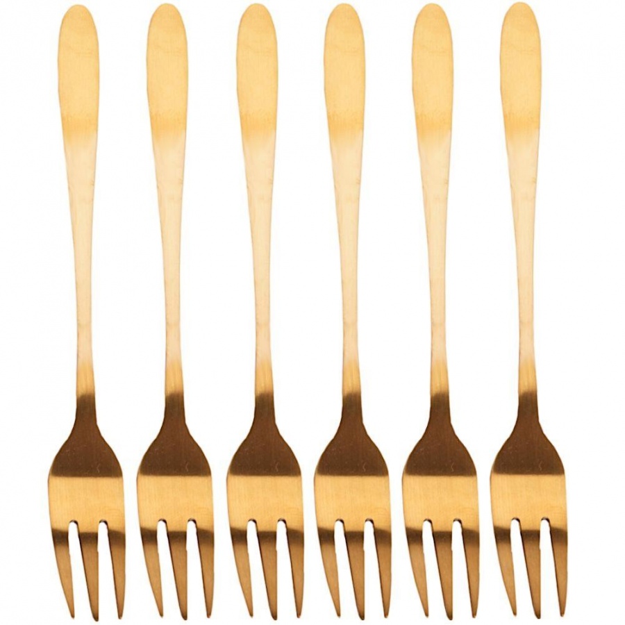 Widelczyk złoty, widelec stalowy, mały, deserowy, do ciasta, zestaw, komplet widelczyków złotych, 6