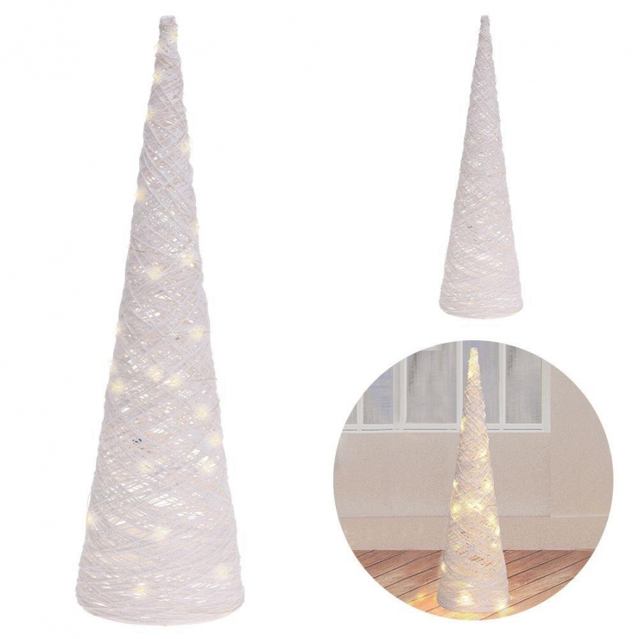 Choinka podświetlana stożek dekoracyjny biały świąteczny ozdoba Boże Narodzenie 30 led 58 cm