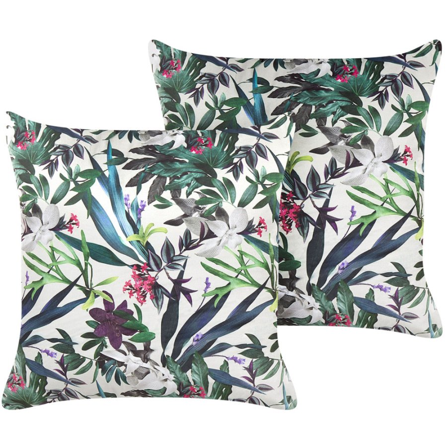 Zestaw 2 poduszek wzór roślinny gasteria welur 45 x 45 cm zielony