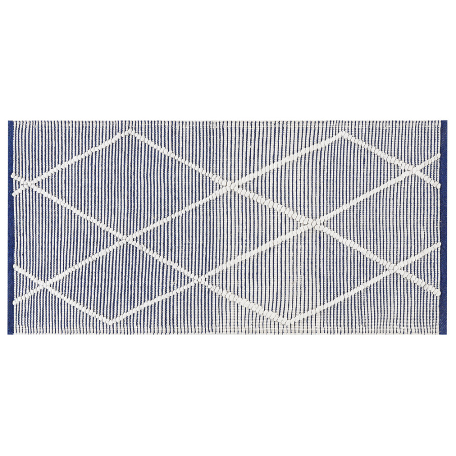 Dywan bawełniany 80 x 150 cm biały z niebieskim synopa