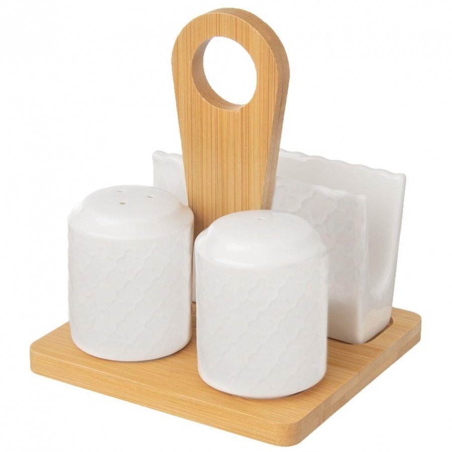 Przyprawnik porcelanowy na sól pieprz stojak serwetki solniczka pieprzniczka serwetnik 3 el.