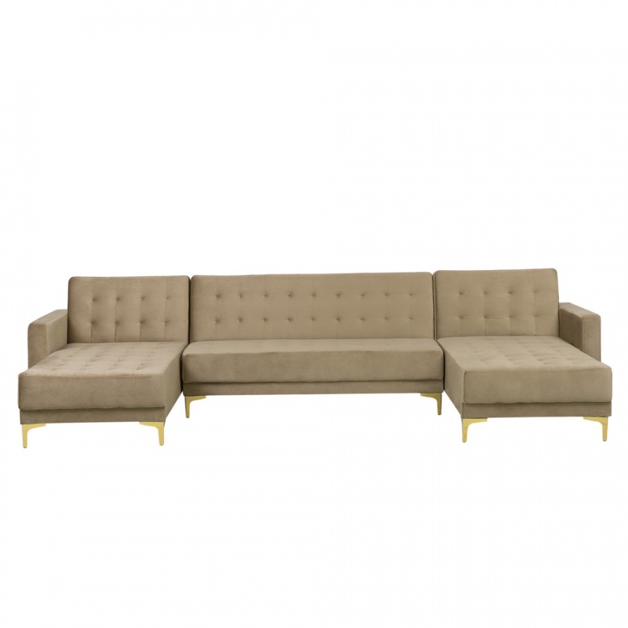 Narożnik rozkładany 5-osobowy welurowy beżowy ABERDEEN