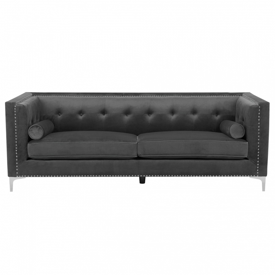 Sofa trzyosobowa welur ciemnoszara AVALDSENES