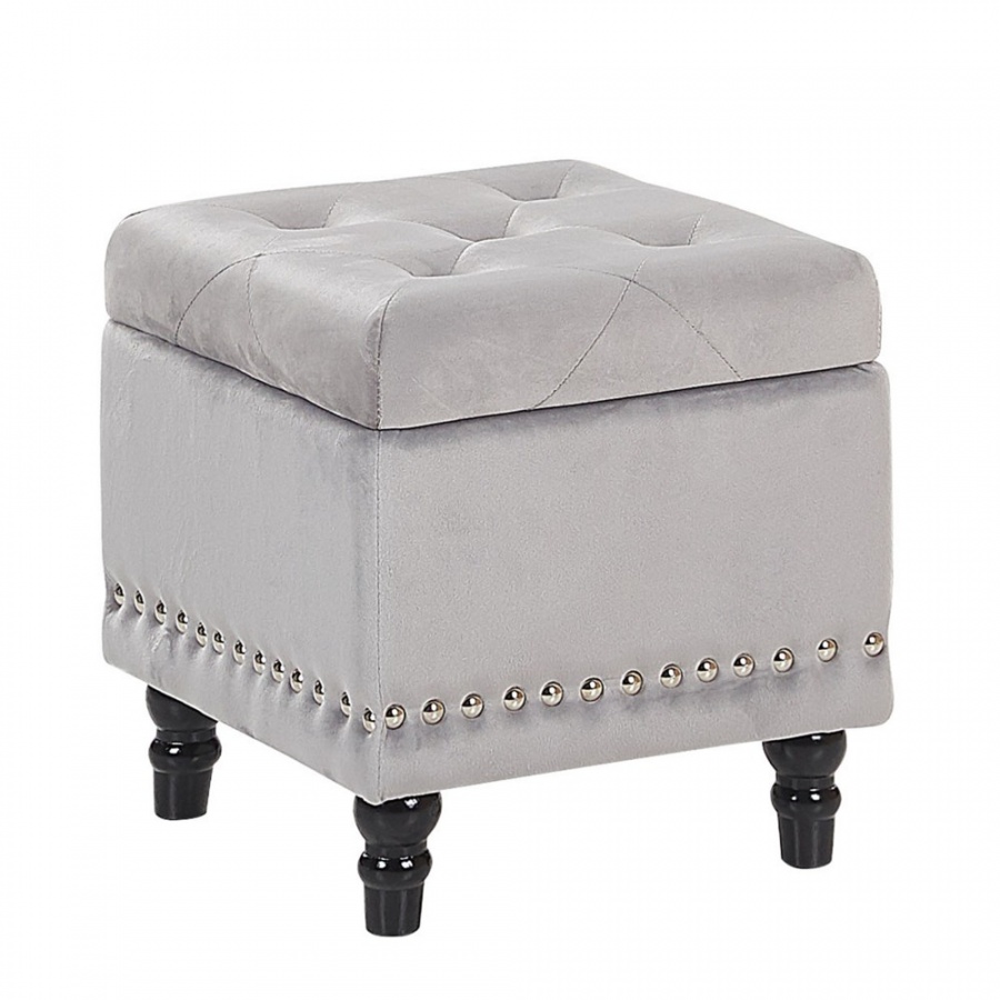 Puf ze schowkiem welurowy jasnoszary LORETTO