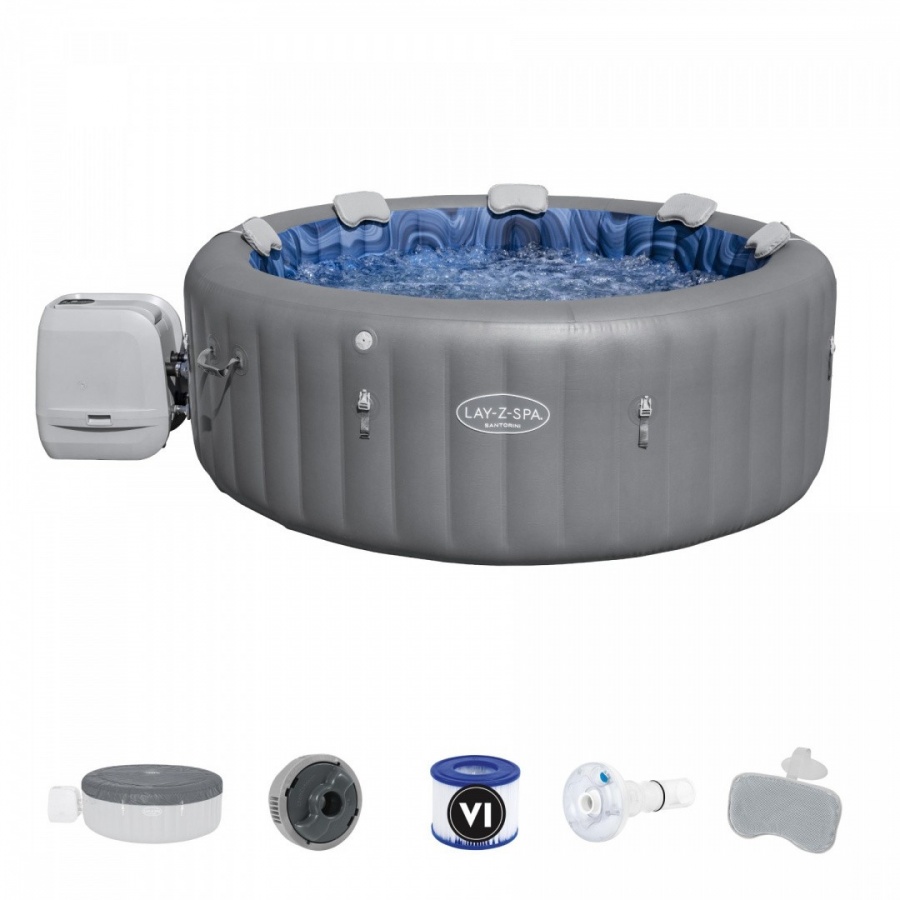 Santorini lay-z-spa hydrojet pro ogrodowe jacuzzi bestway 7-osobowe + pompa + led + 5 poduszek