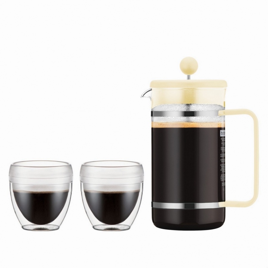 Zestaw zaparzacz + 2 szklanki, żółty