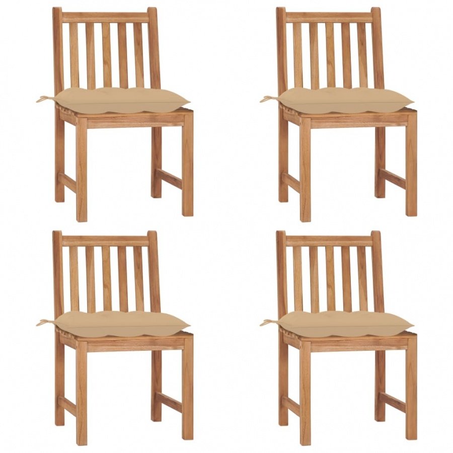 Krzesła ogrodowe, 4 szt., z poduszkami, lite drewno tekowe