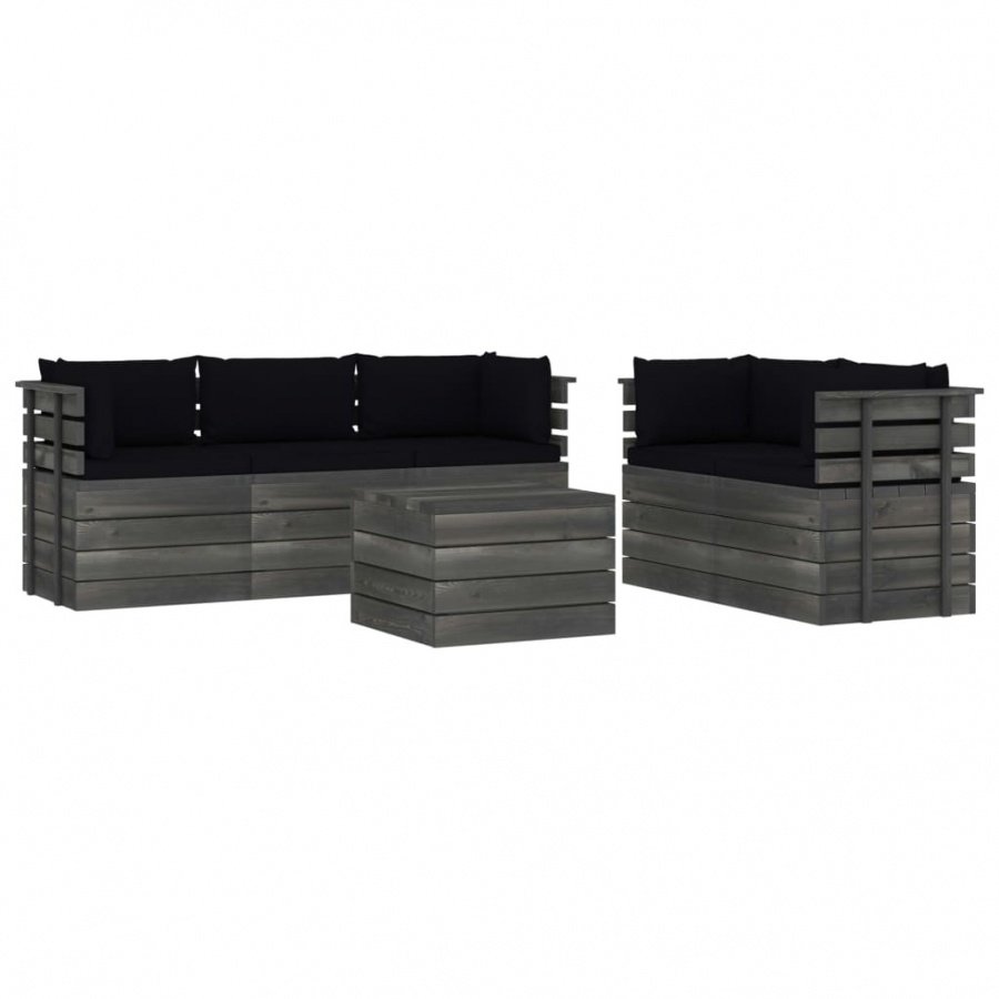 6-cz. zestaw wypoczynkowy z palet, z poduszkami, lita sosna