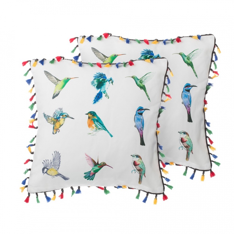 Zestaw 2 poduszek dekoracyjnych w ptaki 45 x 45 cm wielokolorowy MALLOW