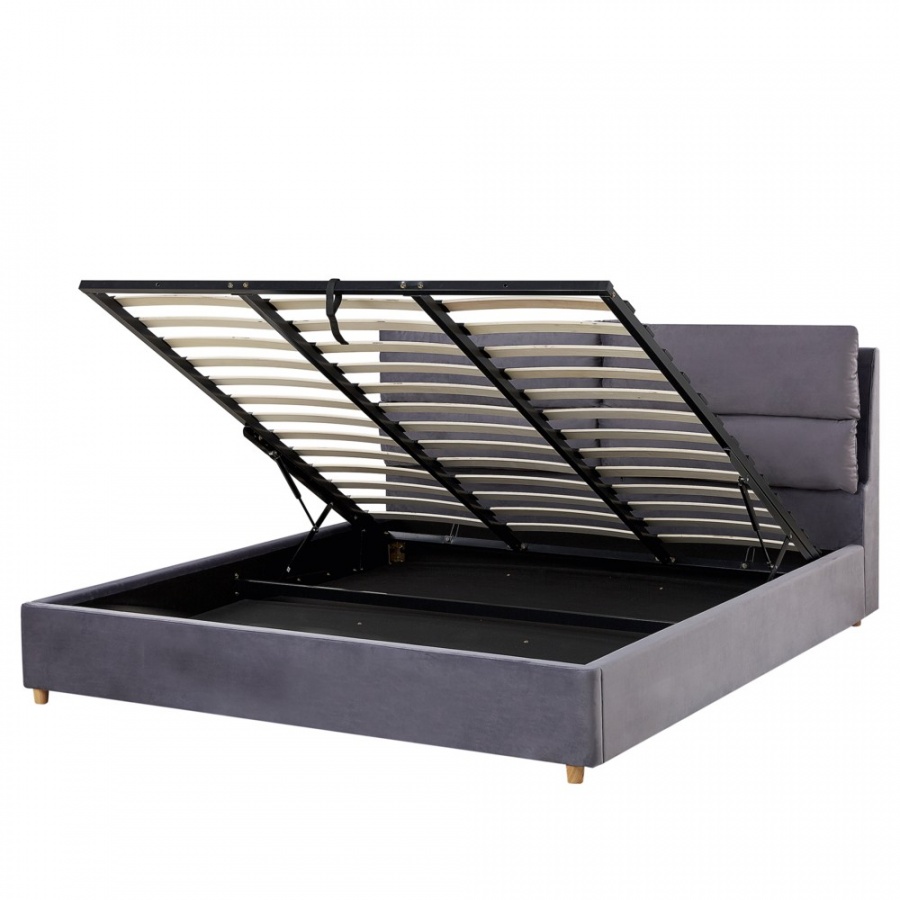 Łóżko z pojemnikiem welurowe 180 x 200 cm szare BATILLY