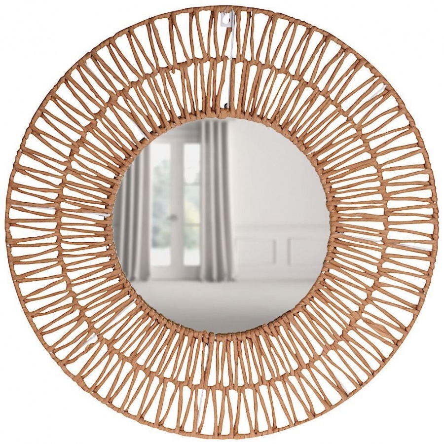 Lustro plecione boho w ramie z szarego papieru okrągłe 60 cm