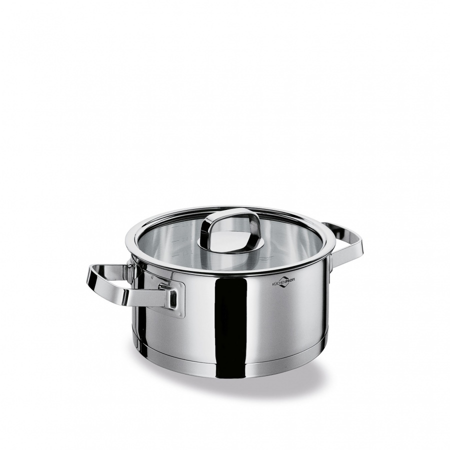 Garnek niski z pokrywą, stal nierdzewna/szkło, 2,5 l, śred. 20 x 9,5 cm