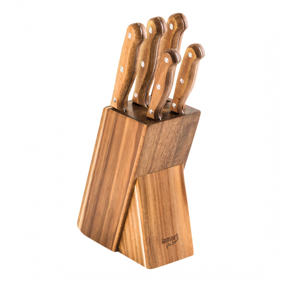 Zestaw 5 noży w bloku Lamart Wood brązowy