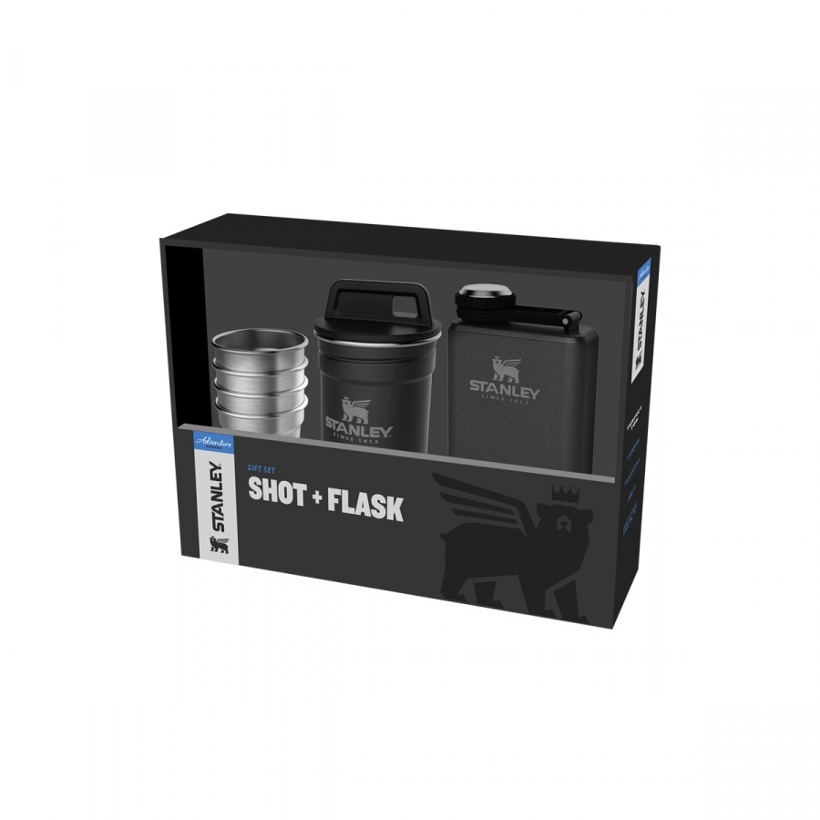 Piersiówka z 4 kieliszkami ADVENTURE - czarna / Stanley