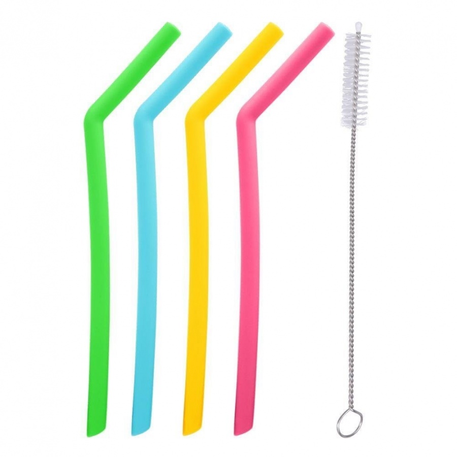 Słomki do napojów, rurki silikonowe, grube, wielorazowe, 4 szt, + czyścik