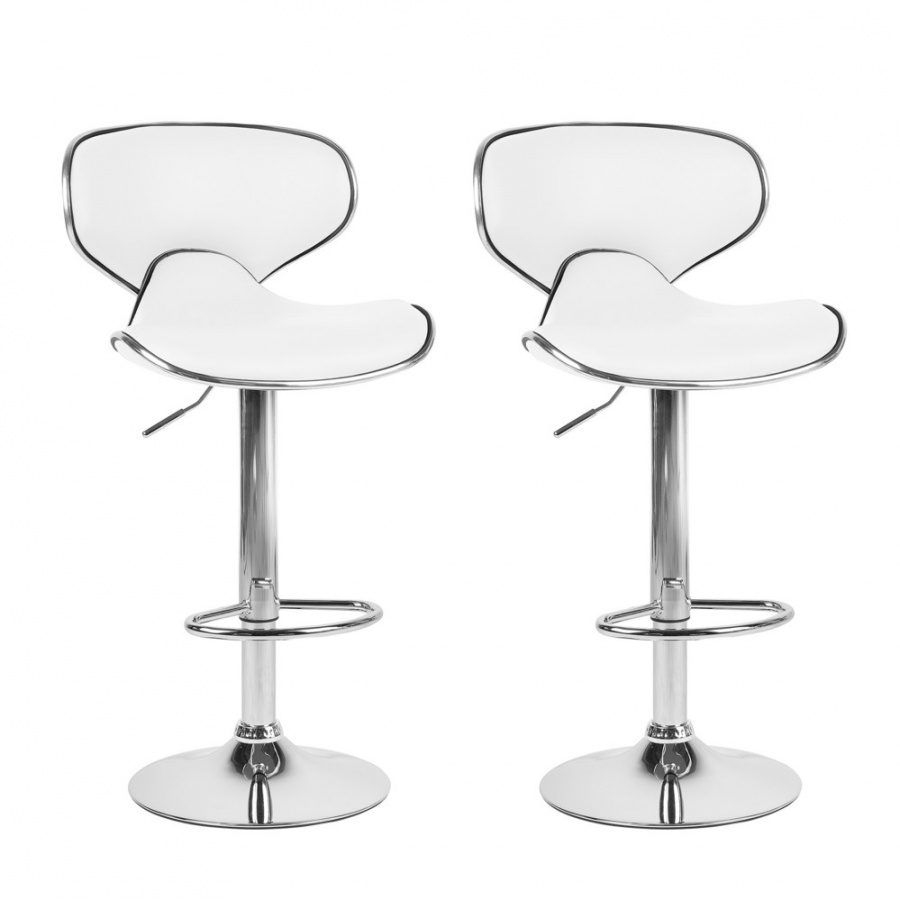 Zestaw 2 hokerów barowych regulowanych ekoskóra biały CONWAY