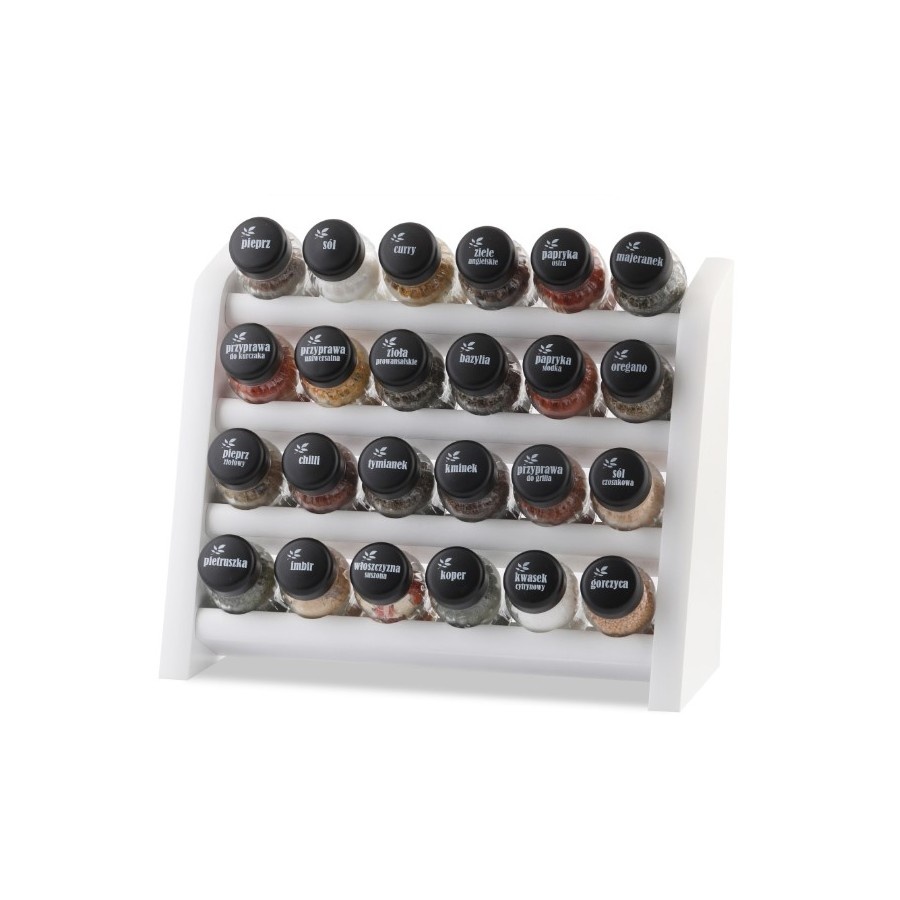 Półka z przyprawami 24 ns białe drewno nakrętka czarna 01315