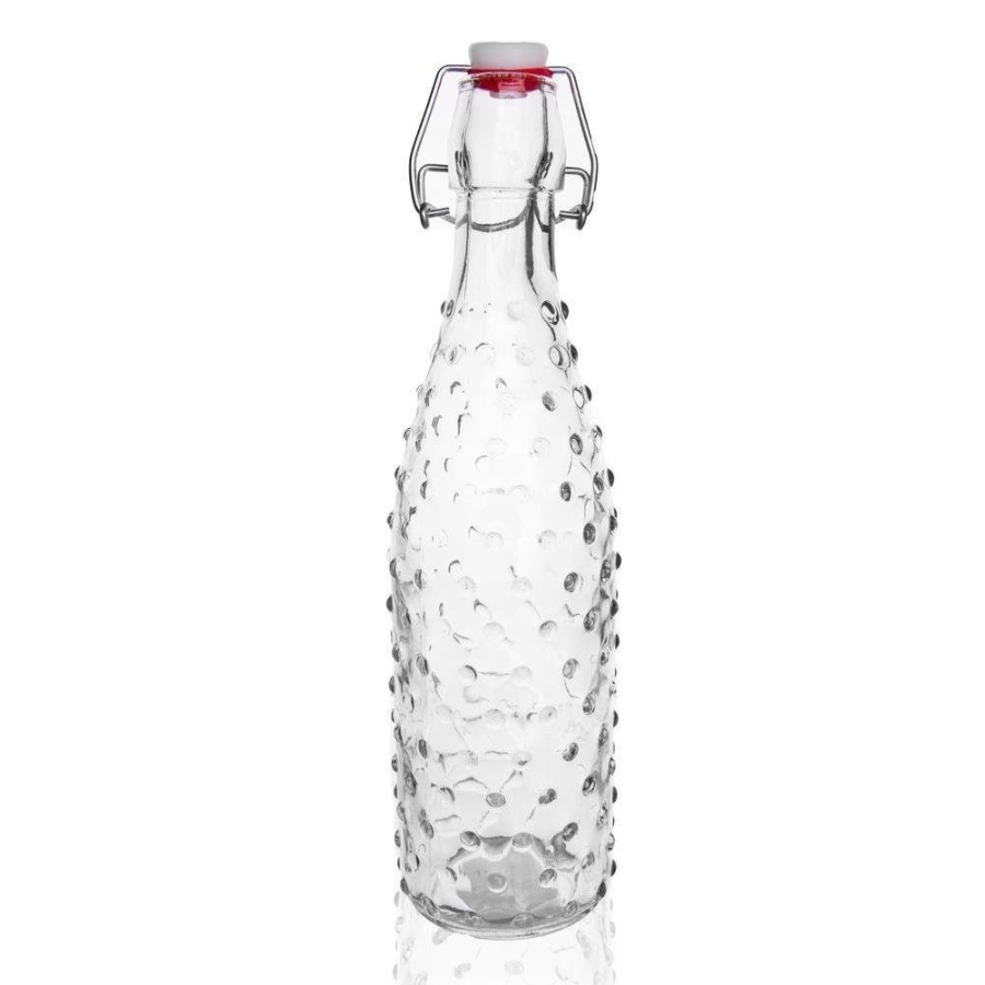 Butelka szklana zdobiona na alkohol, wino, nalewkę, likier, syrop, z korkiem, klipsem, 1 l