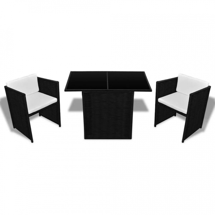 3-cz. zestaw mebli bistro z poduszkami, rattan PE, czarny