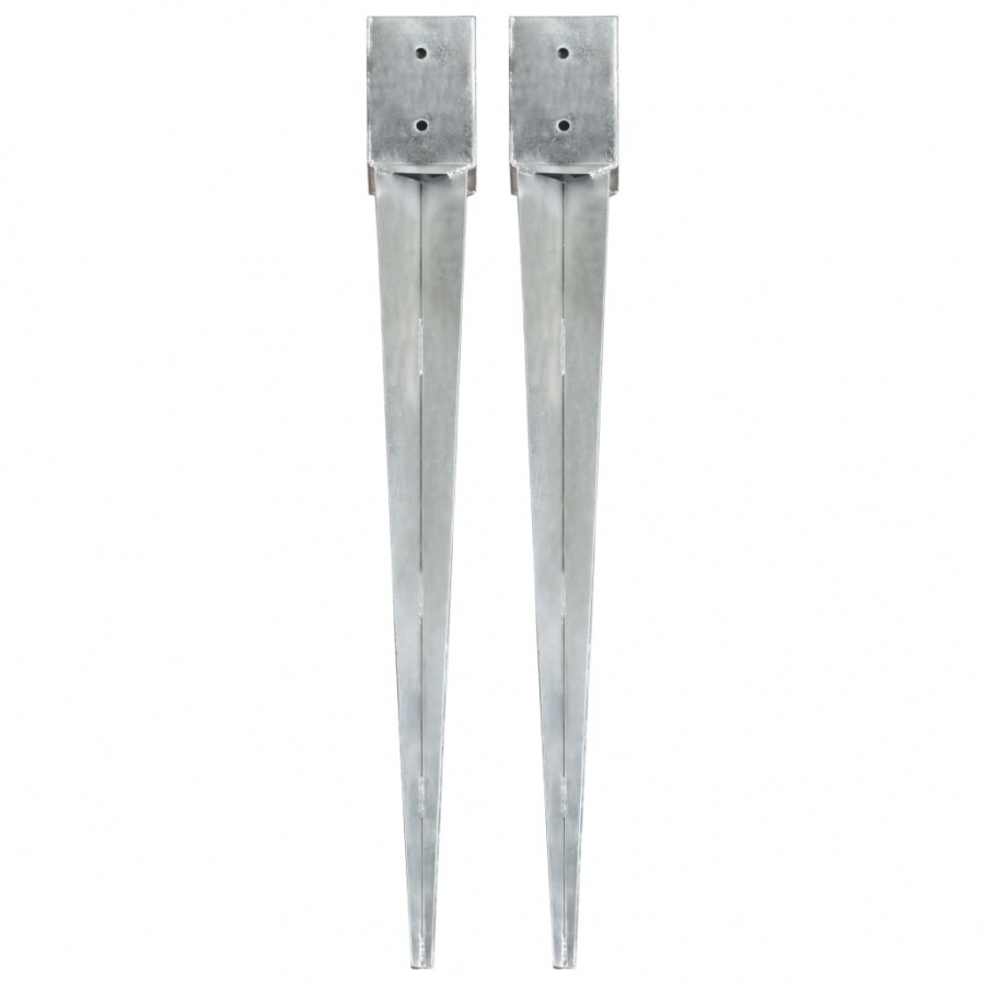 Kołki gruntowe, 2 szt., srebrne, 10x10x91 cm, stal