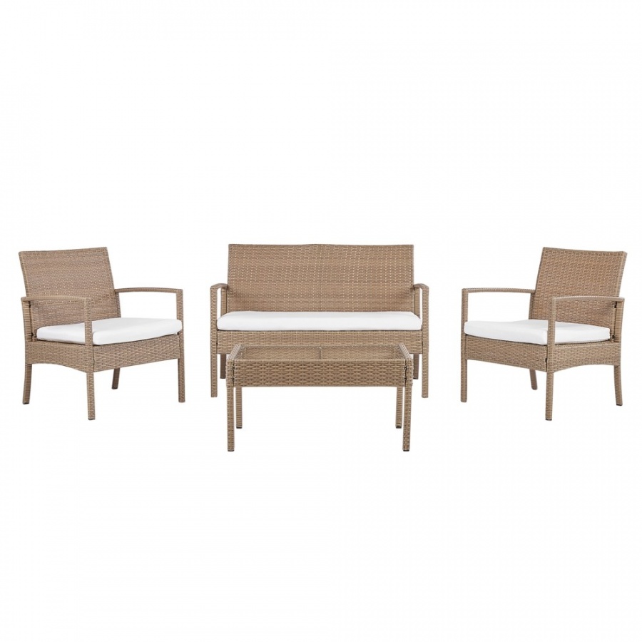 Zestaw ogrodowy rattanowy 4-osobowy jasnobrązowy MARSALA