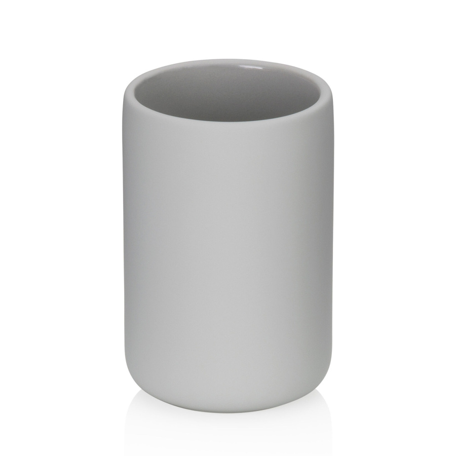 Kubek na szczoteczki do zębów, ceramika gumowana, śred. 8 x 11 cm, jasnoszary
