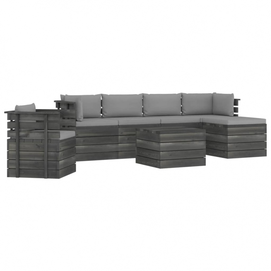 7-cz. zestaw wypoczynkowy z palet, z poduszkami, lita sosna