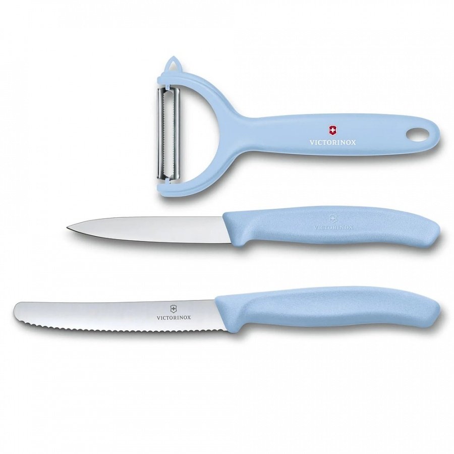 Victorinox - swiss classic - zestaw noży do warzyw i owoców z obieraczką - 3 sztuki - jasnoniebieski