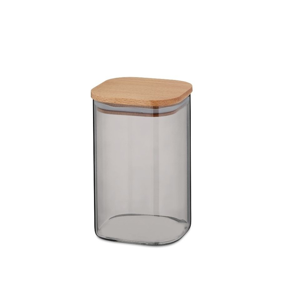 Pojemnik kuchenny, szkło borokrzemowe/drewno bukowe, 10 x 10 x 16 cm, 1,1 l