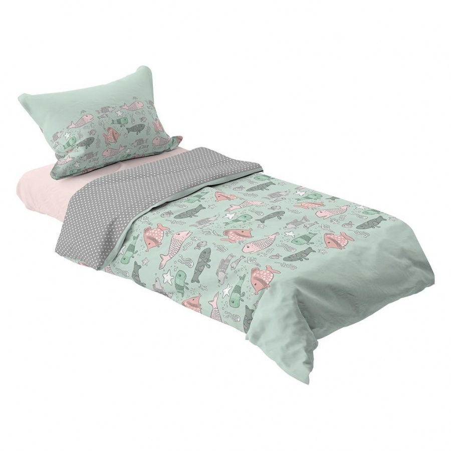 POŚCIEL DZIECIĘCA RYBY 140CMMx200CM + 70CMx80CM