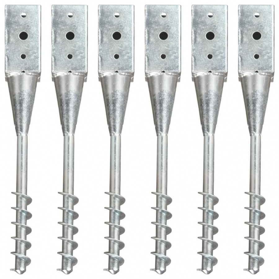 Kołki gruntowe, 6 szt., srebrne, 10x10x57 cm, stal