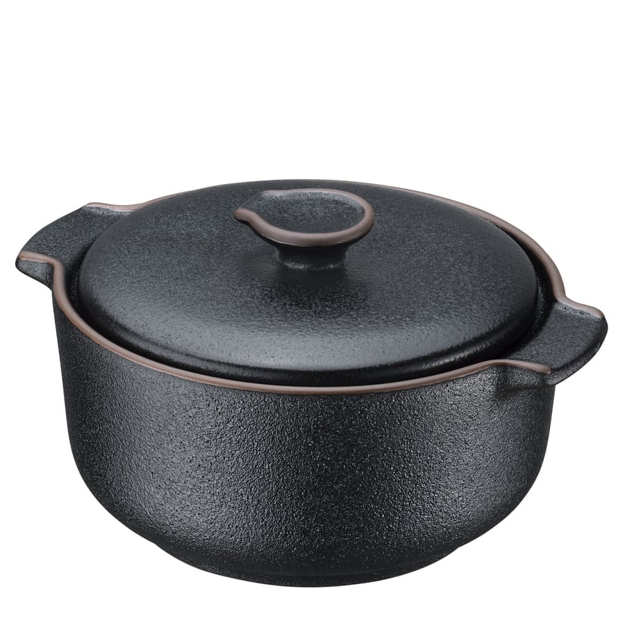 Naczynie do zapiekania i serwowania z pokrywką, śred. 10 x 6 cm, 0,3 l, ceramika, czarne