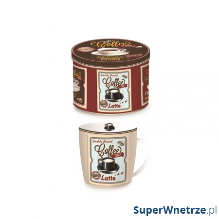 Porcelanowy kubek w blaszanym pudełku 350 ml Nuova R2S Happy Life kremowy