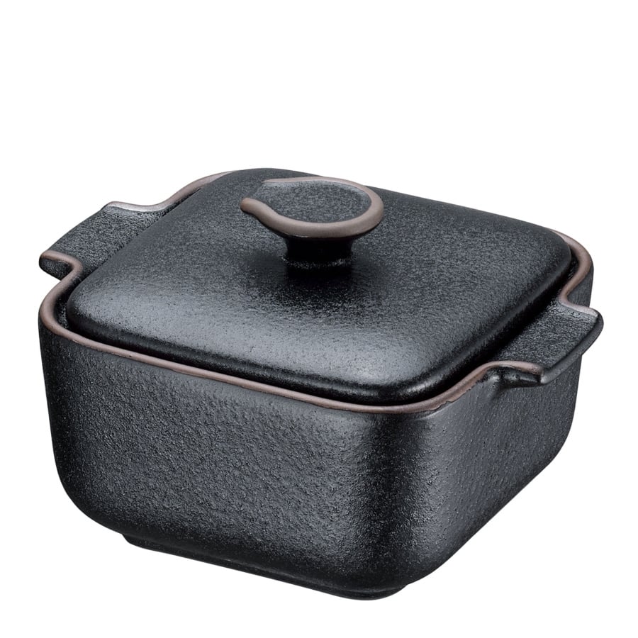 Naczynie do zapiekania i serwowania z pokrywką, śred. 7,5 x 7,5 x 4 cm, 0,15 l, ceramika, czarne