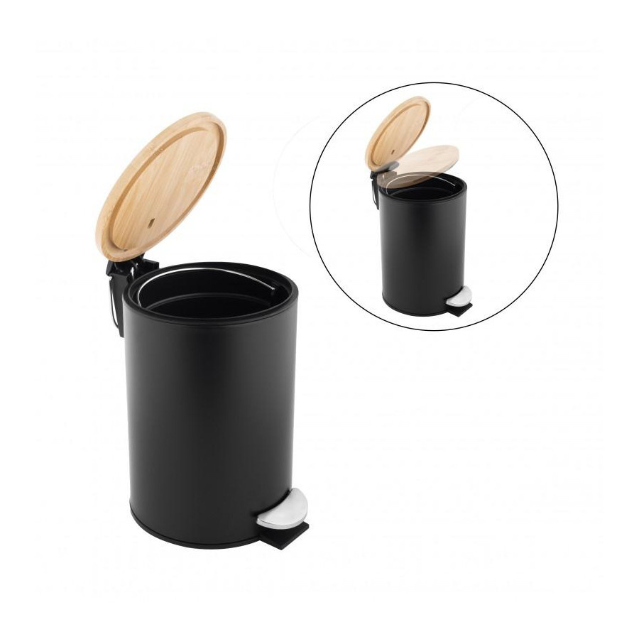 Kosz na śmieci do łazienki 3L pokrywa bambusowa