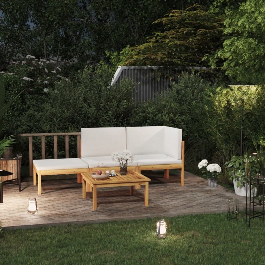 4-cz. zestaw wypoczynkowy do ogrodu, kremowe poduszki, akacja