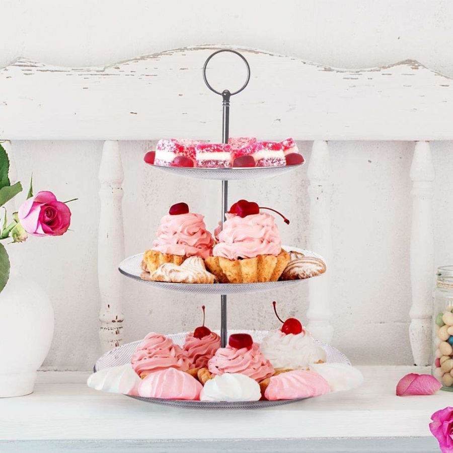 Szklana patera na ciastka, ciasto, owoce, przystawki