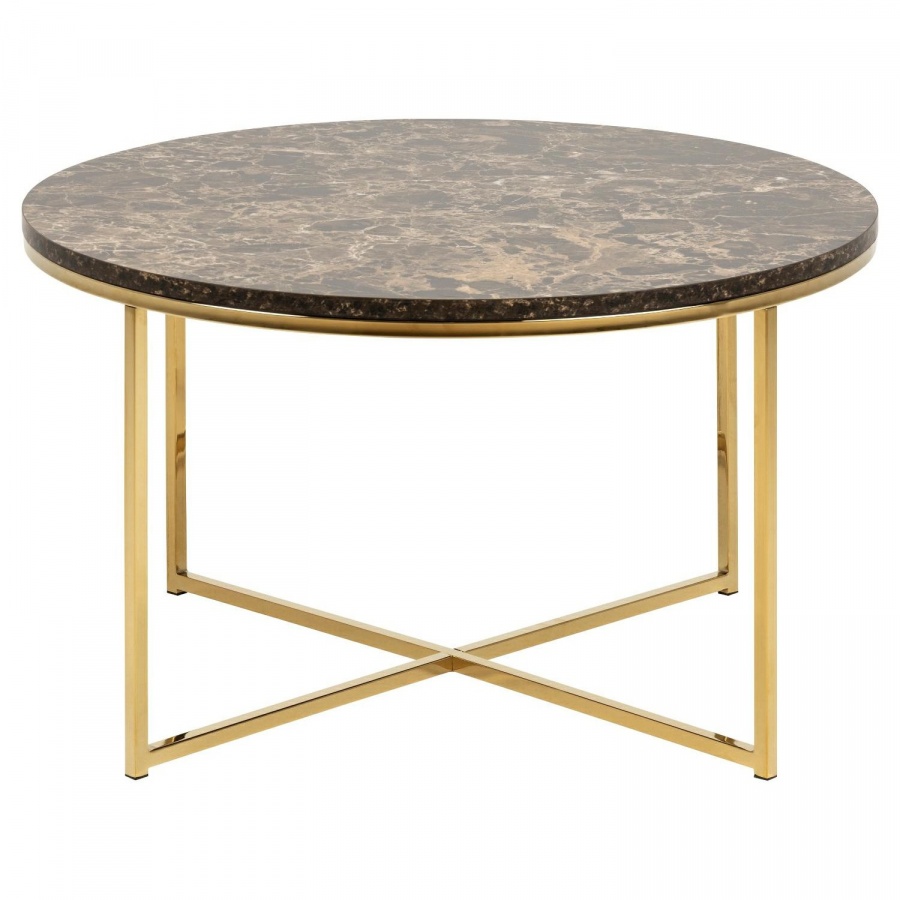 Stolik Alisma L Marble brązowy/złoty okr ągły