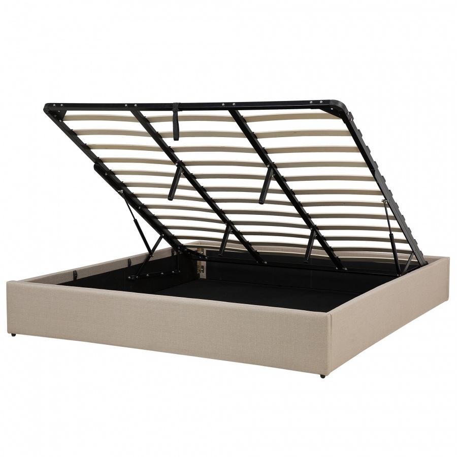 Łóżko beżowe tapicerowane podnoszony pojemnik 180 x 200 cm DINAN