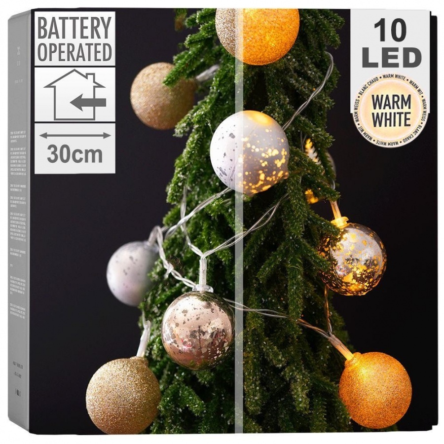 Lampki bombki choinkowe nietłukące szampańskie 10 led 4 cm