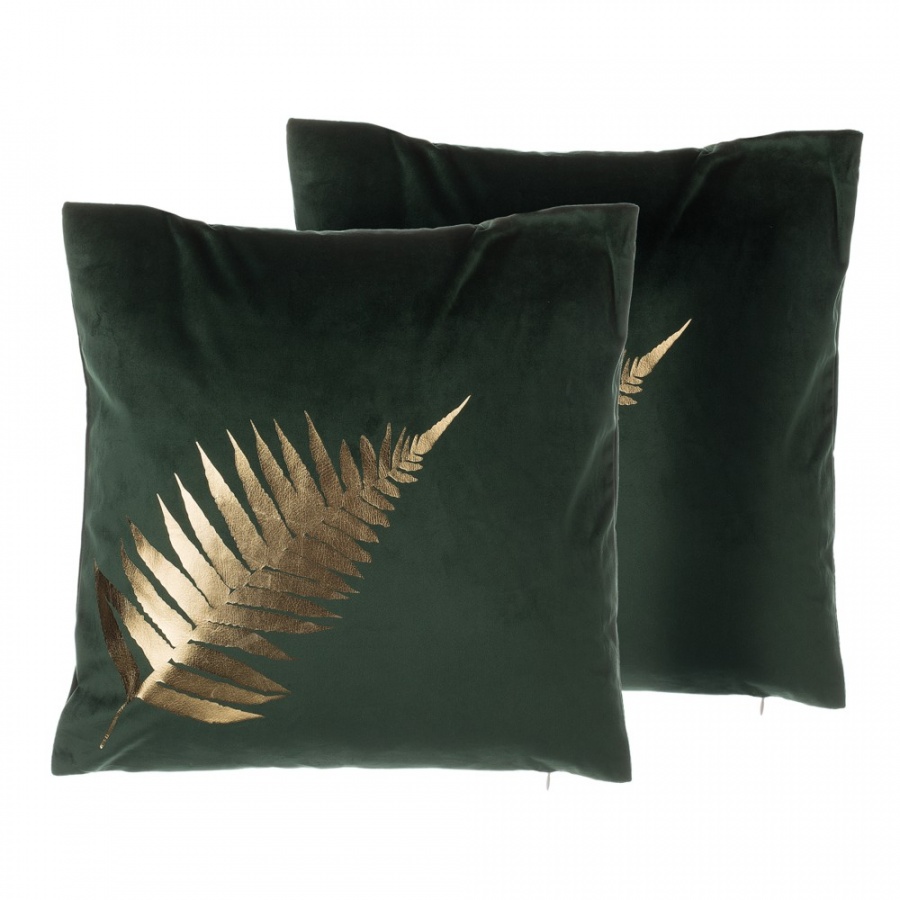 Zestaw 2 poduszek dekoracyjnych welurowy z motywem liścia 45 x 45 cm zielony FERN