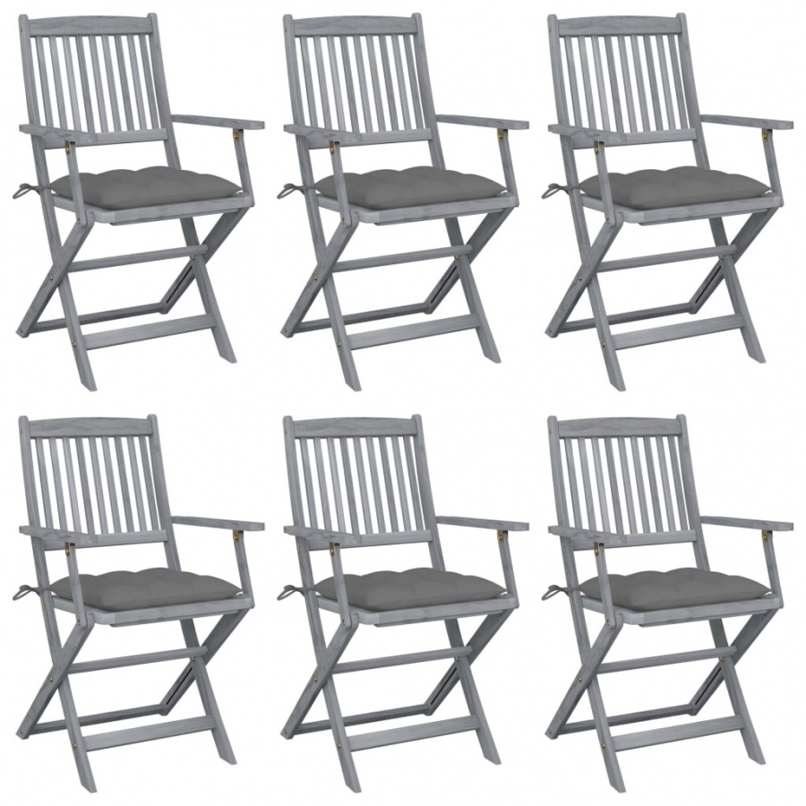 Składane krzesła ogrodowe, 6 szt., z poduszkami, akacjowe