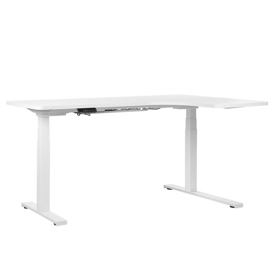 Biurko narożne prawe regulowane elektrycznie 160 x 110 cm białe DESTIN II