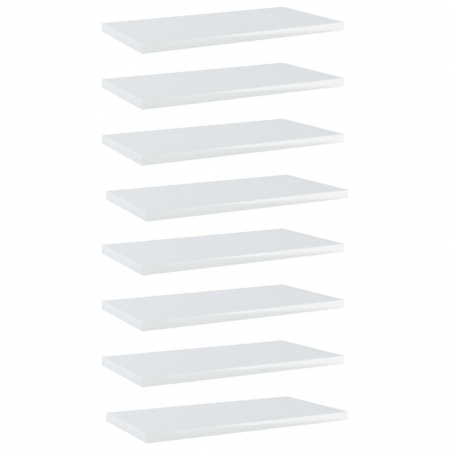 Półki na książki, 8 szt., wysoki połysk, białe, 40x20x1,5 cm