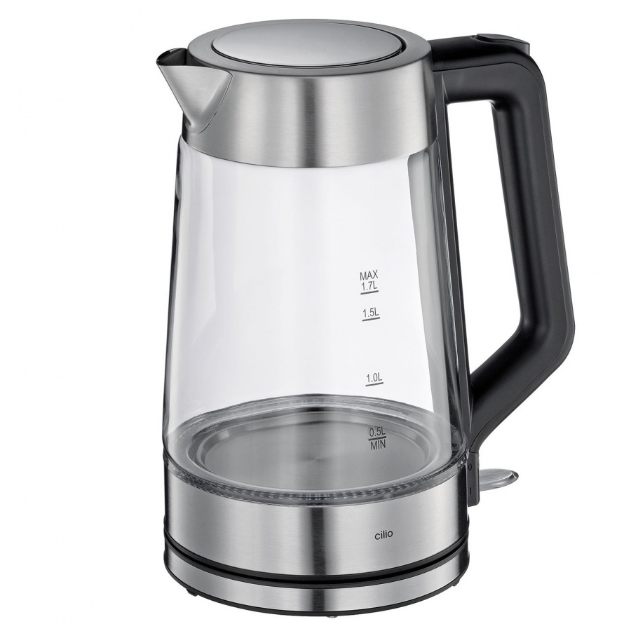 czajnik elektryczny, stal nierdzewna/szkło , 1,7 l, śred. 15,5 x 26,5 cm