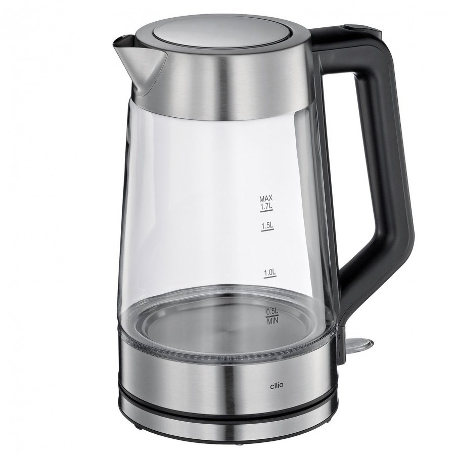 czajnik elektryczny, stal nierdzewna/szkło , 1,7 l, śred. 15,5 x 26,5 cm