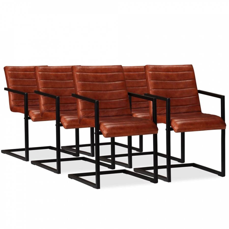 Krzesła konferencyjne 6 szt. prawdziwa skóra brązowe